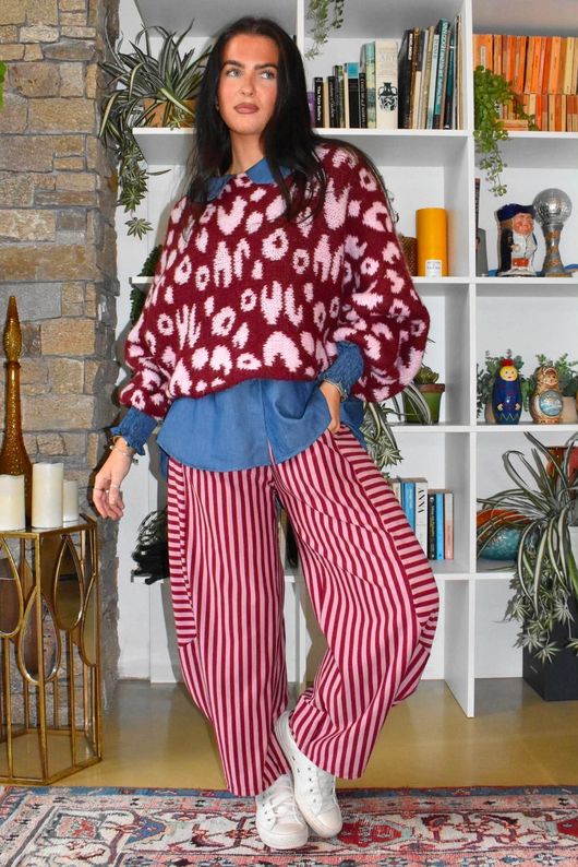 Big Softie Leopard Roo Knit Burgundy & Rose